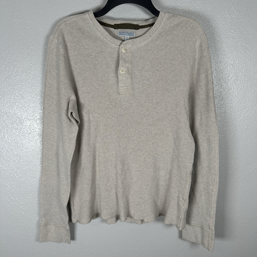 Wallace & Barnes Henley Shirt Mens Large Oatmeal Waffle Knit 100% Cotton K3904